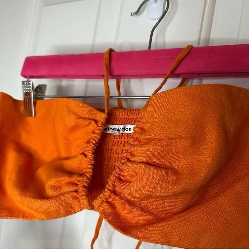 Reformation Citrus Orange 100% Linen Isabel 2 Piece Outfit Sz 4 Coastal Cruise